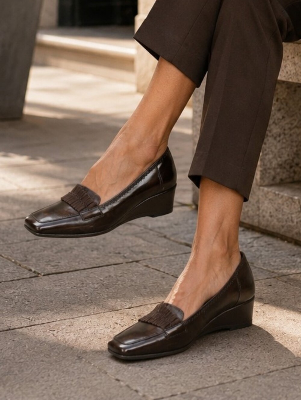 Sesto Meucci Italy Brown Leather Comfort Wedge Pumps 6.5 Made in Italy